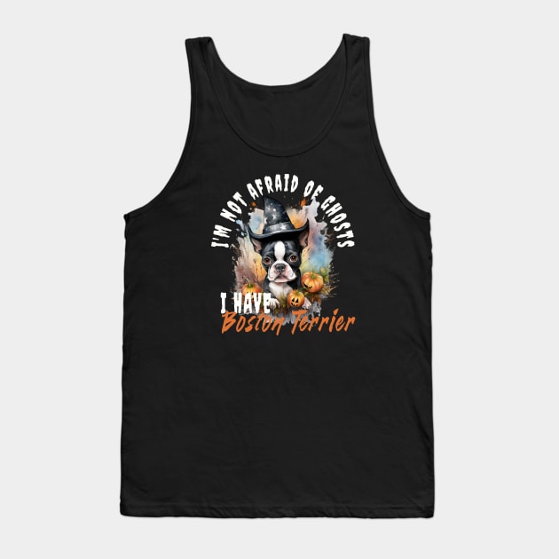 Boston Terrier Dog Ghost Guardian Vintage Halloween Funny Tank Top by Sniffist Gang